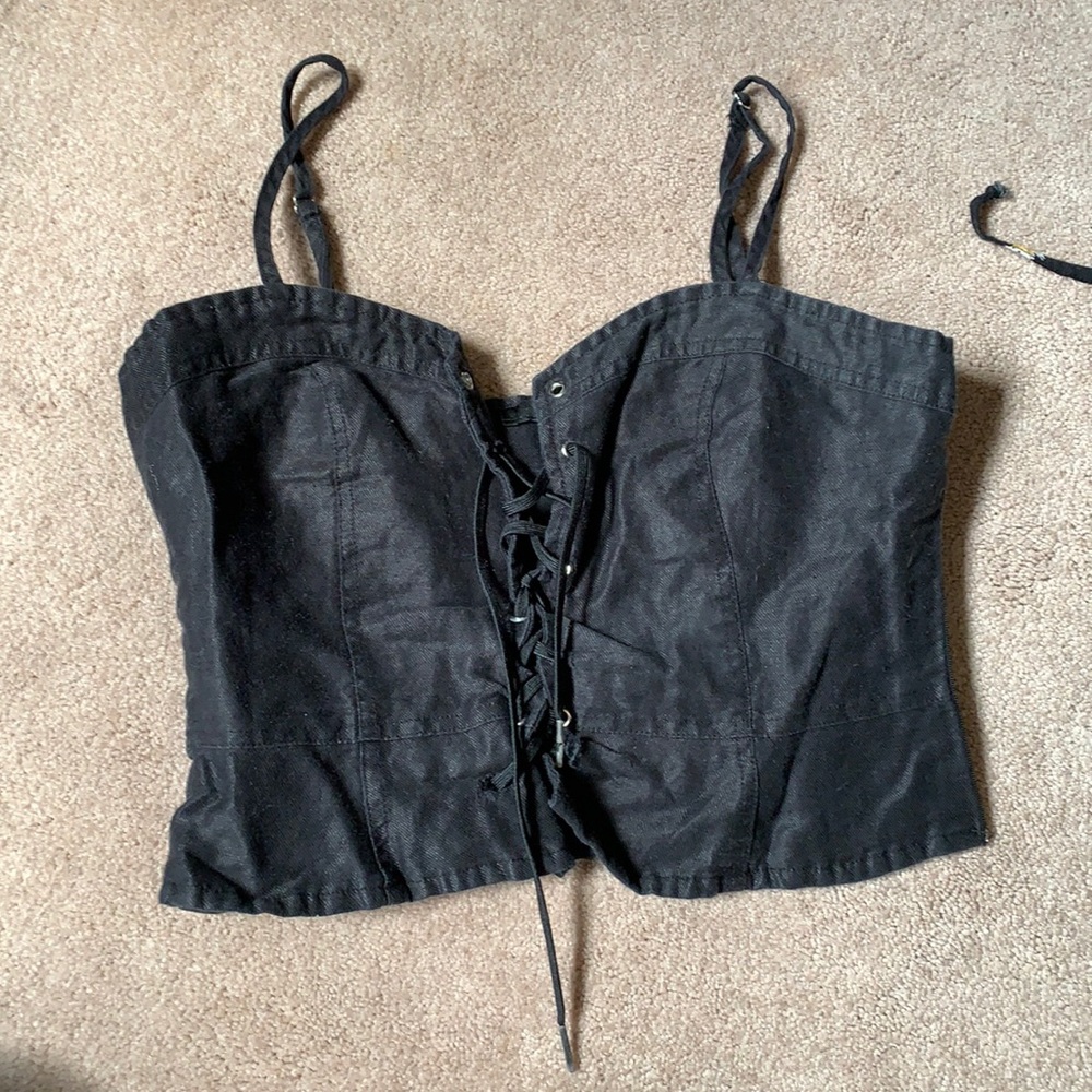 black cropped fake denim tank top